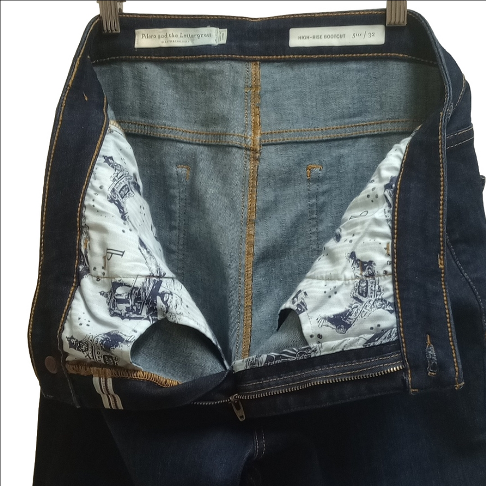 PILCRO BY ANTHROPOLOGY DARK WASH DENIM HIGH RISE BOOTCUT JEANS WITH SIDE BUTTONS - Picture 9 of 15
